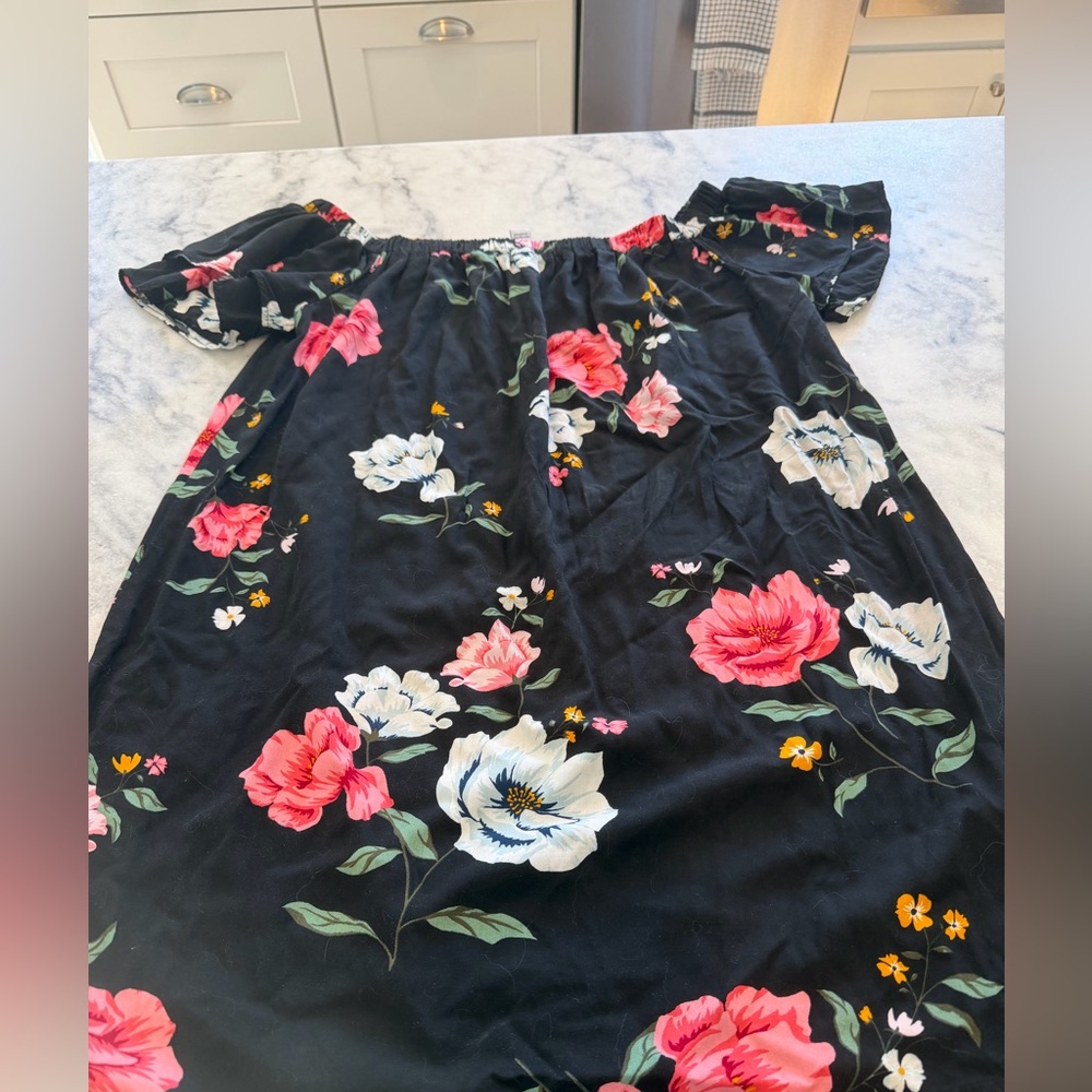 Old navy Black Off-Shoulder Floral Dress with Pink & White Blooms